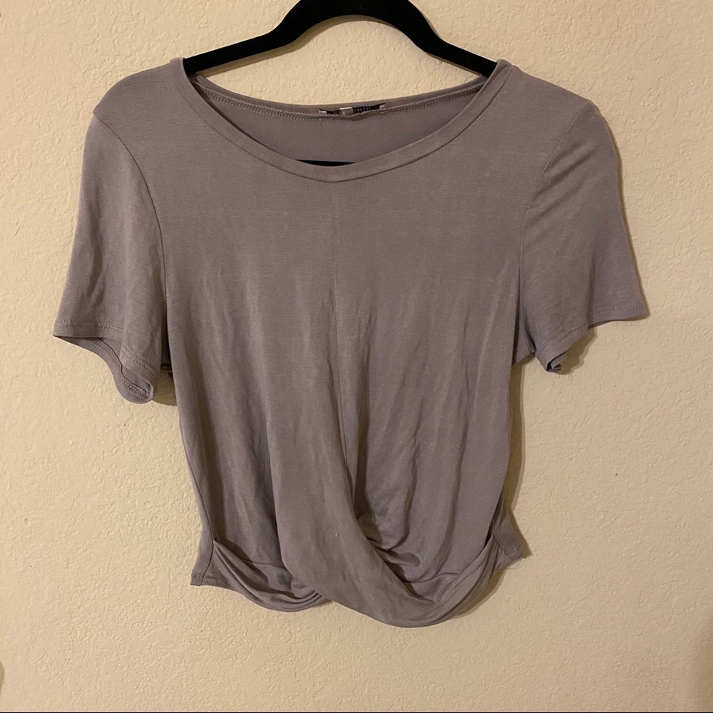 Elephant Grey Twisted Front Crop Top